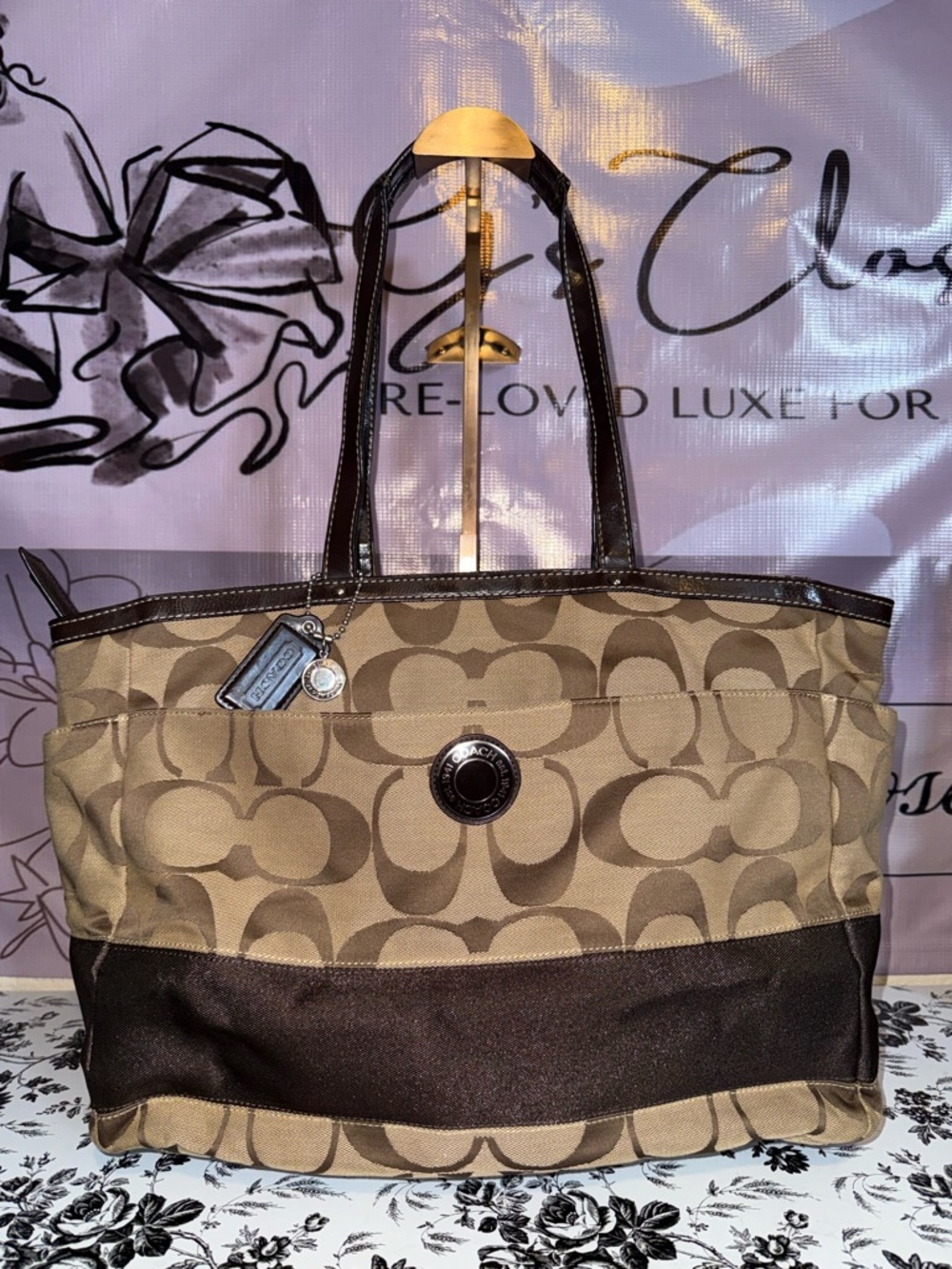 Coach Signature Canvas Diaper Tote Bag in Khaki Brown - Picture 2 of 6